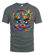 DJ Kittens Party Mix Graphic T-Shirt for Cat Fans - gray t-shirt on white background
