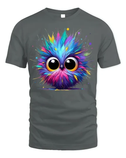 Colorful Big Eyes Owl T-shirt for Cute Animal Lovers - gray t-shirt on white background