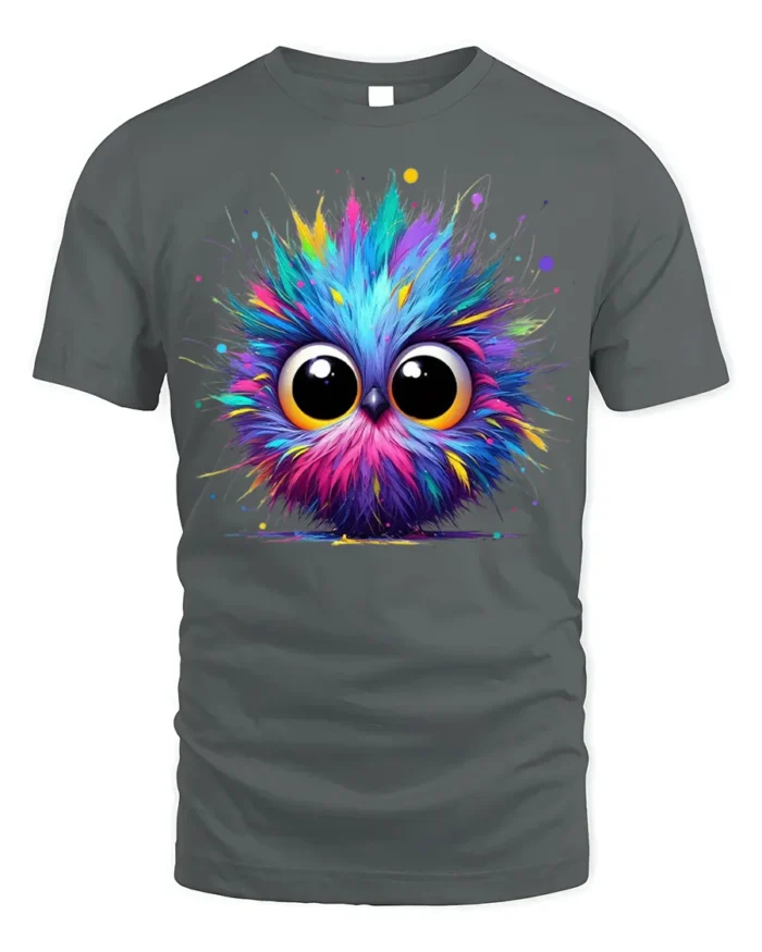 Colorful Big Eyes Owl T-shirt for Cute Animal Lovers - gray t-shirt on white background