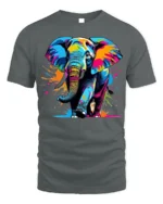 Color Splash Elephant Graphic Animal T-Shirt - gray t-shirt on white background