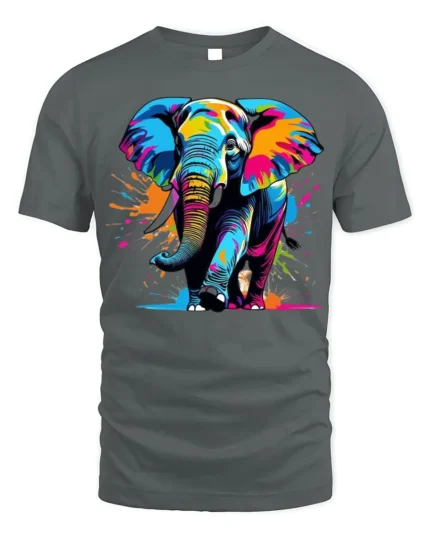 Color Splash Elephant Graphic Animal T-Shirt - gray t-shirt on white background