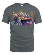 Colorful Sea Turtle T-shirt Ocean Animal Lovers Tee - gray t-shirt on white background