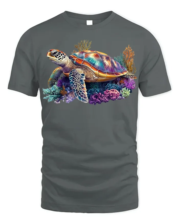 Colorful Sea Turtle T-shirt Ocean Animal Lovers Tee - gray t-shirt on white background