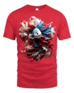 American Betta Fish Art T-shirt Patriotic Style - red t-shirt on white background