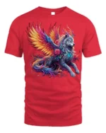 Mystic Winged Wolf Fantasy Art T-shirt for Men - red t-shirt on white background
