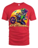 Psychedelic Skeleton Dirt Bike Rider T-Shirt - red t-shirt on white background