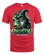Cryptic Wizardry Magic Spellcaster T-Shirt - red t-shirt on white background