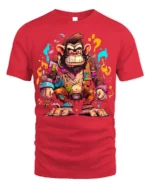 Colorful Crazy Monkey Street Art T-Shirt - red t-shirt on white background