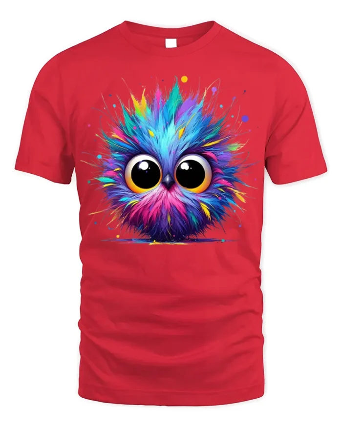 Colorful Big Eyes Owl T-shirt for Cute Animal Lovers - red t-shirt on white background
