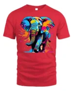 Color Splash Elephant Graphic Animal T-Shirt - red t-shirt on white background