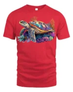 Colorful Sea Turtle T-shirt Ocean Animal Lovers Tee - red t-shirt on white background