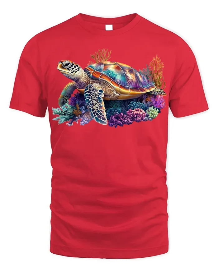 Colorful Sea Turtle T-shirt Ocean Animal Lovers Tee - red t-shirt on white background
