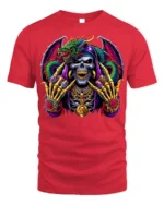 Grim Reaper Dragon T-shirt with Gothic Artwork - red t-shirt on white background