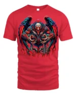 Savage Demon Rooster Graphic T-shirt for Men - red t-shirt on white background
