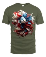 American Betta Fish Art T-shirt Patriotic Style - military green t-shirt on white background