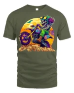 Psychedelic Skeleton Dirt Bike Rider T-Shirt - military green t-shirt on white background