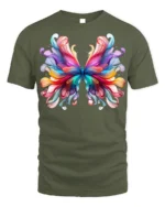Colorful Abstract Butterfly Graphic T-Shirt - military green t-shirt on white background