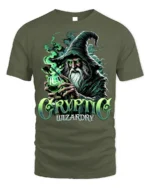 Cryptic Wizardry Magic Spellcaster T-Shirt - military green t-shirt on white background