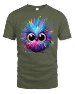 Colorful Big Eyes Owl T-shirt for Cute Animal Lovers - military green t-shirt on white background