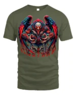 Savage Demon Rooster Graphic T-shirt for Men - military green t-shirt on white background