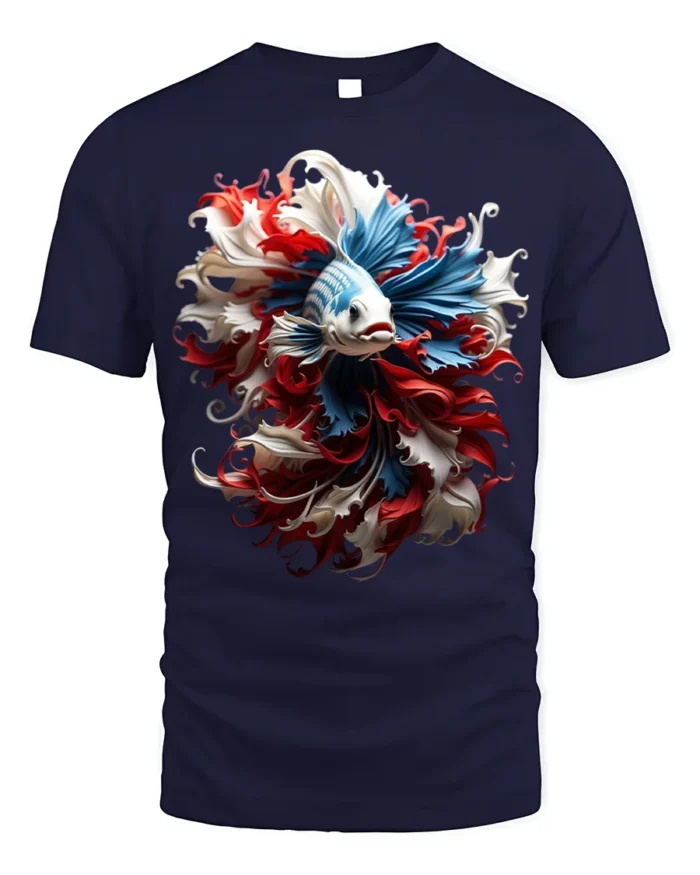 American Betta Fish Art T-shirt Patriotic Style - navy t-shirt on white background