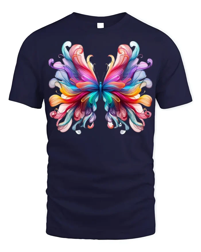 Colorful Abstract Butterfly Graphic T-Shirt - navy t-shirt on white background