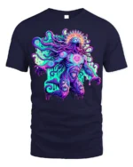 Psychedelic Cosmic Deity Graphic T-Shirt - navy t-shirt on white background