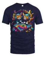 DJ Kittens Party Mix Graphic T-Shirt for Cat Fans - navy t-shirt on white background