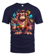 Colorful Crazy Monkey Street Art T-Shirt - navy t-shirt on white background