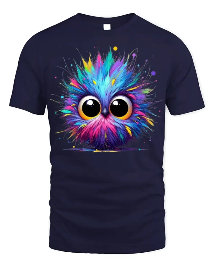 Colorful Big Eyes Owl T-shirt for Cute Animal Lovers - navy t-shirt on white background