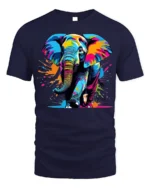 Color Splash Elephant Graphic Animal T-Shirt - navy t-shirt on white background