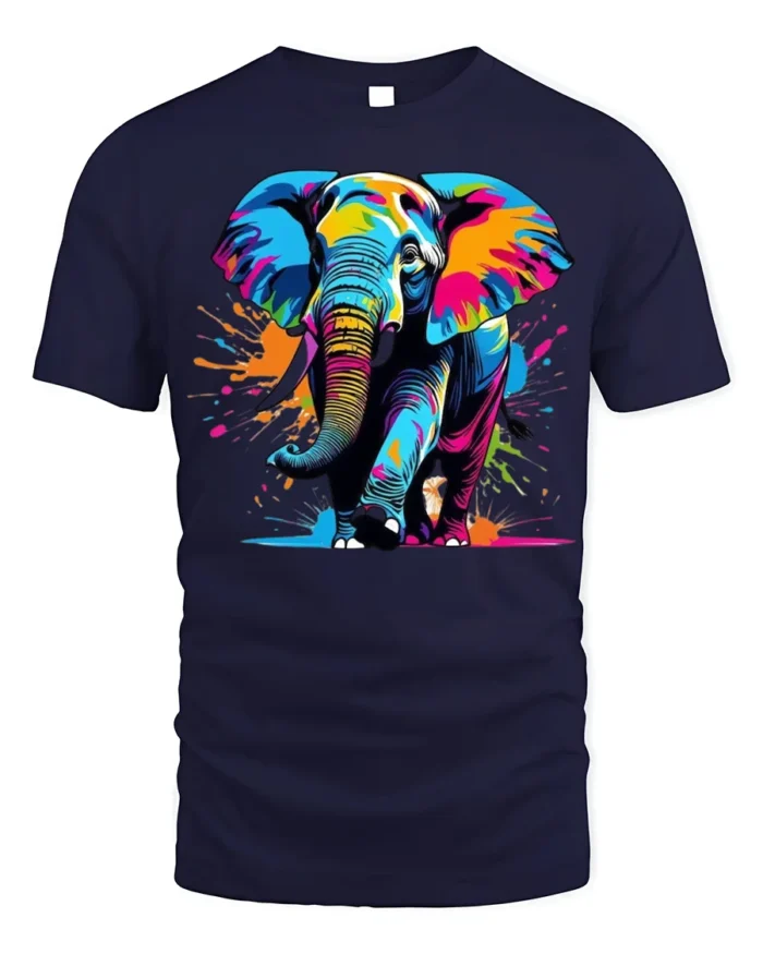 Color Splash Elephant Graphic Animal T-Shirt - navy t-shirt on white background