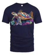 Colorful Sea Turtle T-shirt Ocean Animal Lovers Tee - navy t-shirt on white background