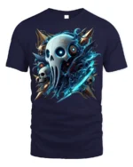 Cyber Reaper Skull T-shirt Gothic Tech Style Tee - navy t-shirt on white background