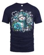Snowman Christmas T-shirt with Blue Floral Design - navy t-shirt on white background