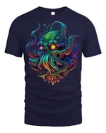 Psychedelic Cthulhu Skull Monster T-shirt - navy t-shirt on white background
