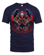 Savage Demon Rooster Graphic T-shirt for Men - navy t-shirt on white background