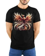 Fiery Phoenix Rise Graphic T-Shirt for Men - model wearing black shirt, hands behind back