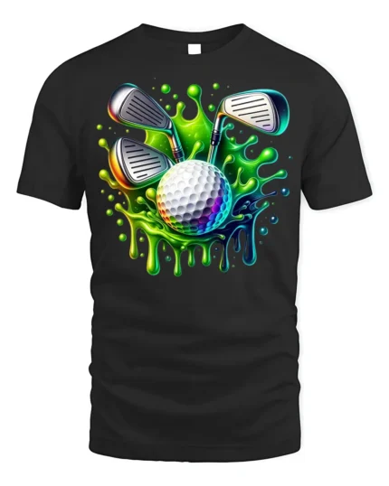 Neon Golf Ball Splash T-Shirt - black t-shirt on white background