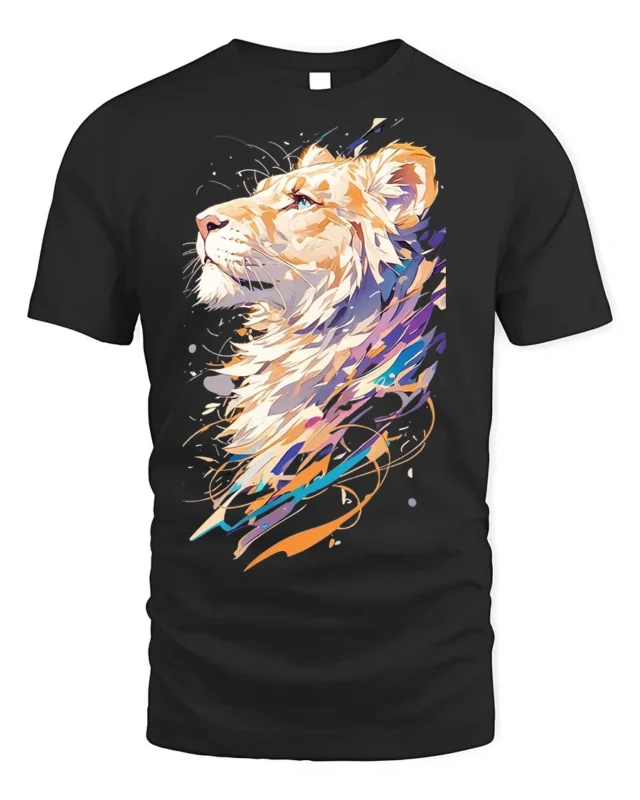 Colorful Abstract Lion Art T-Shirt - black t-shirt on white background