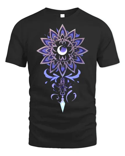 Mystic Moon Mandala Crystal T-Shirt - black t-shirt on white background