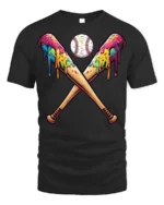 Funny Baseball Bats Ice Cream T-Shirt for Summer - black t-shirt on white background