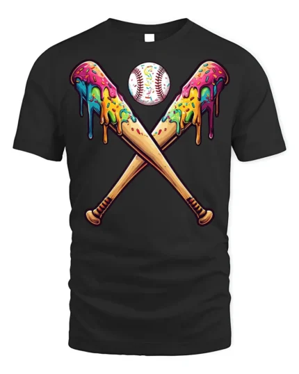 Funny Baseball Bats Ice Cream T-Shirt for Summer - black t-shirt on white background