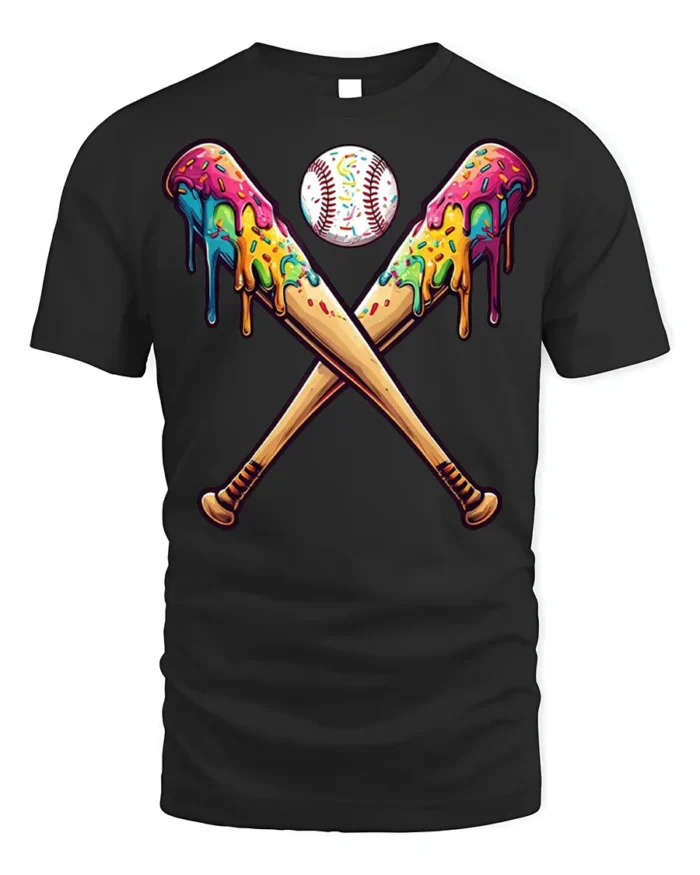 Funny Baseball Bats Ice Cream T-Shirt for Summer - black t-shirt on white background