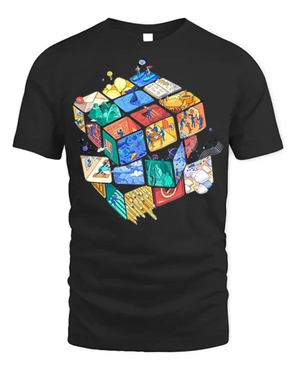 Colorful Puzzle Cube Art T-Shirt - black t-shirt on white background