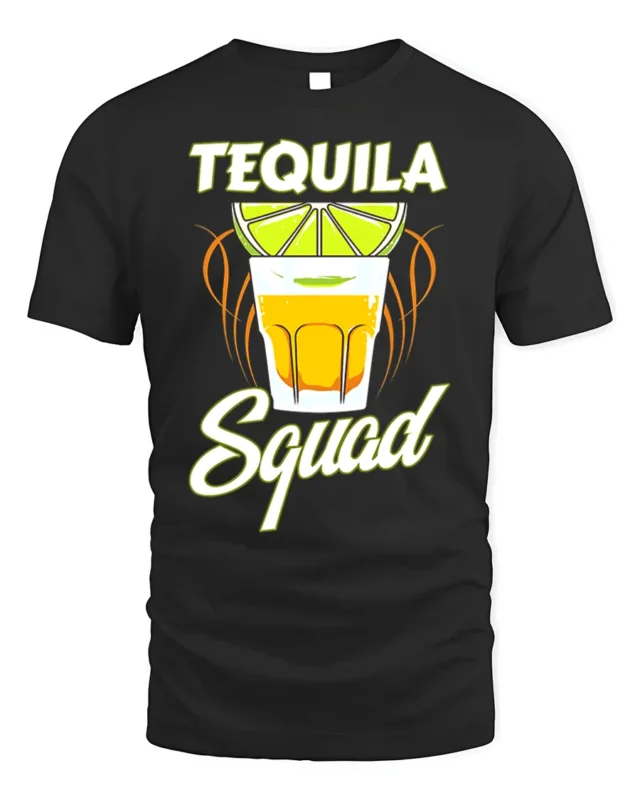 Tequila Squad Drinking Party T-Shirt for Summer Fun - black t-shirt on white background