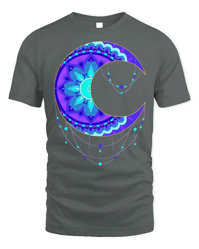 Mystic Mandala Crescent Moon T-Shirt for Men - gray t-shirt on white background