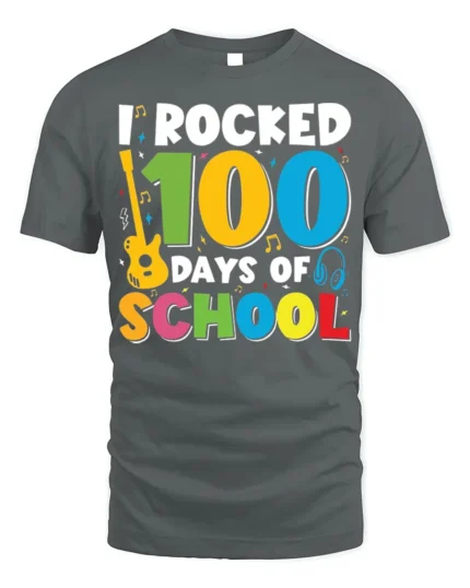 I Rocked 100 Days of School T-Shirt - gray t-shirt on white background