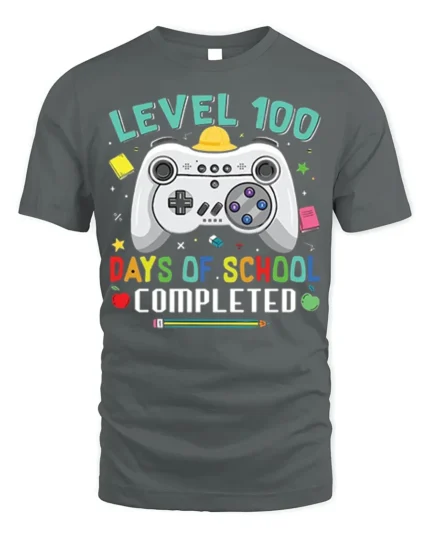 Level 100 Days of School Completed T-Shirt - gray t-shirt on white background