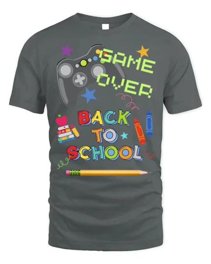 Game Over Back To School T-Shirt - gray t-shirt on white background